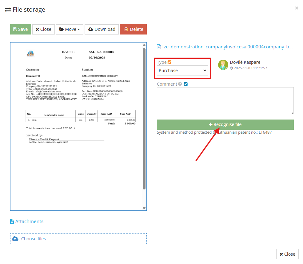 Adding recognized data to accounting